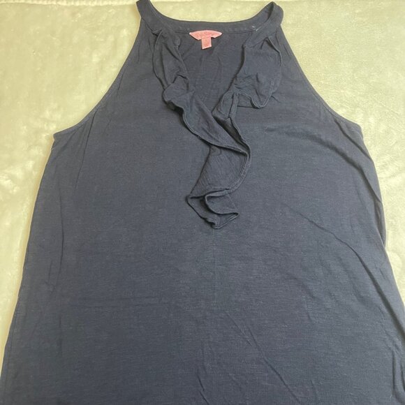 Lilly Pulitzer Shay Dress Womens Size Large Ruffle Halter Neck Cotton Modal Navy - Picture 9 of 11